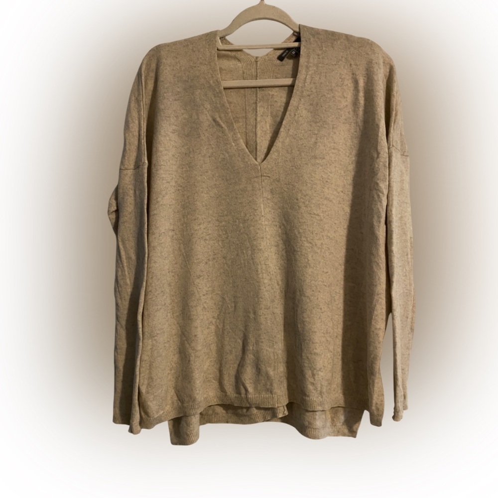 Vince Cashmere Wool Blend V-Neck Pullover Oversized Sweater Cream Size XS